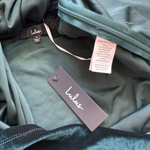Lulus All The Luxe Velvet Dress L Emerald Green Lace One Shoulder Mini Fairy NWT - Picture 6 of 9